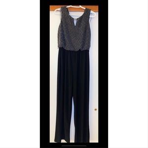 Black tie jumpsuit/romper with silver detailing